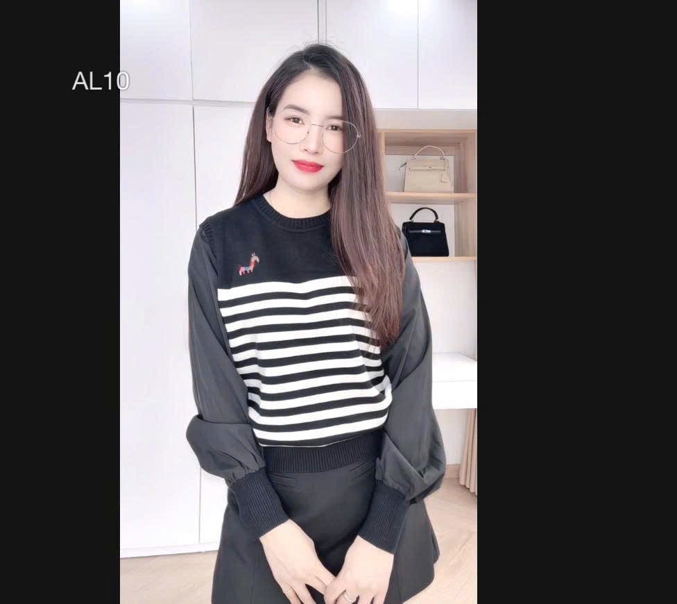 AL10 Áo len kẻ ngựa thêu
