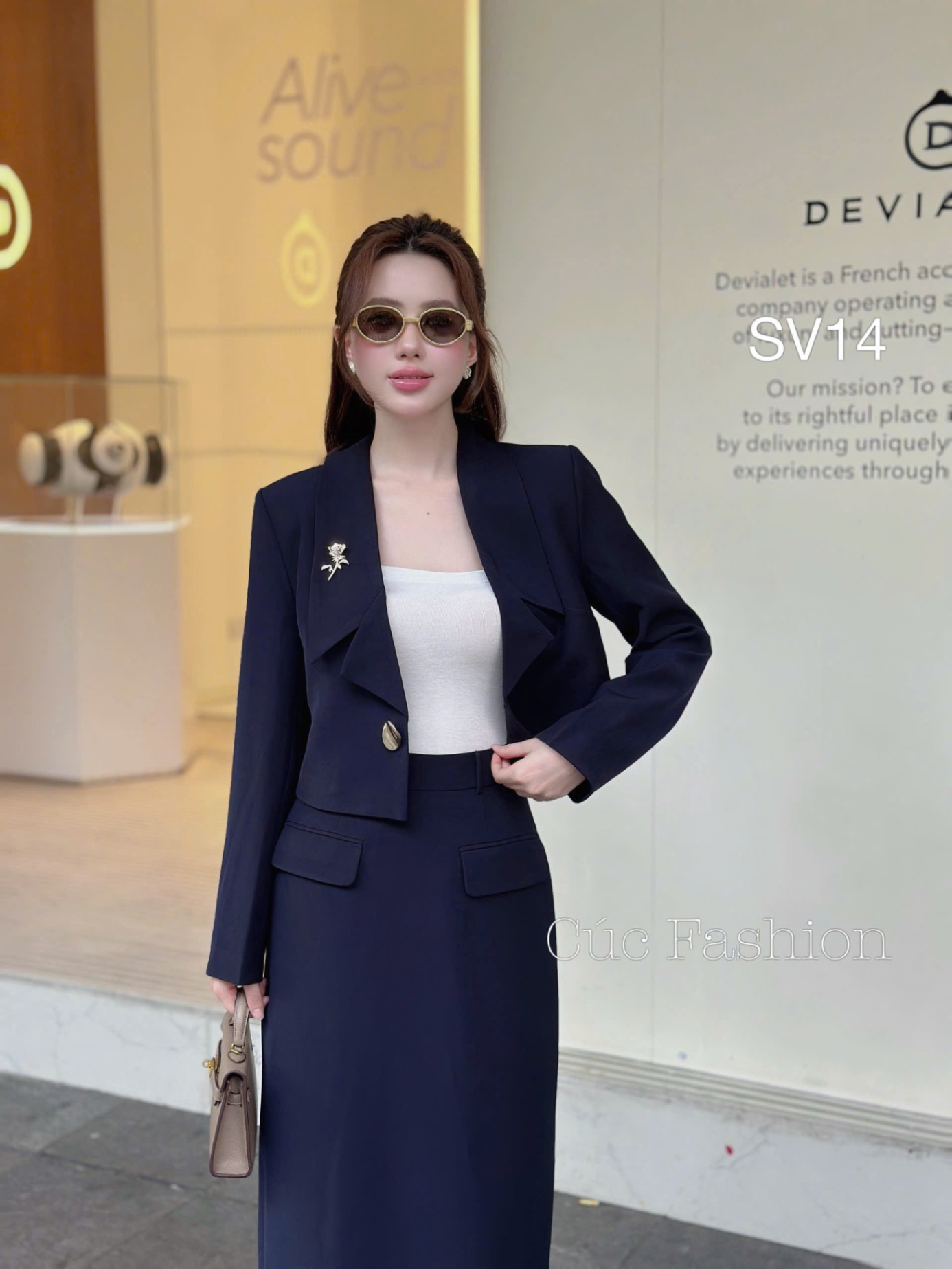 SV14 Sét vest cổ xẻ khuy trứng
