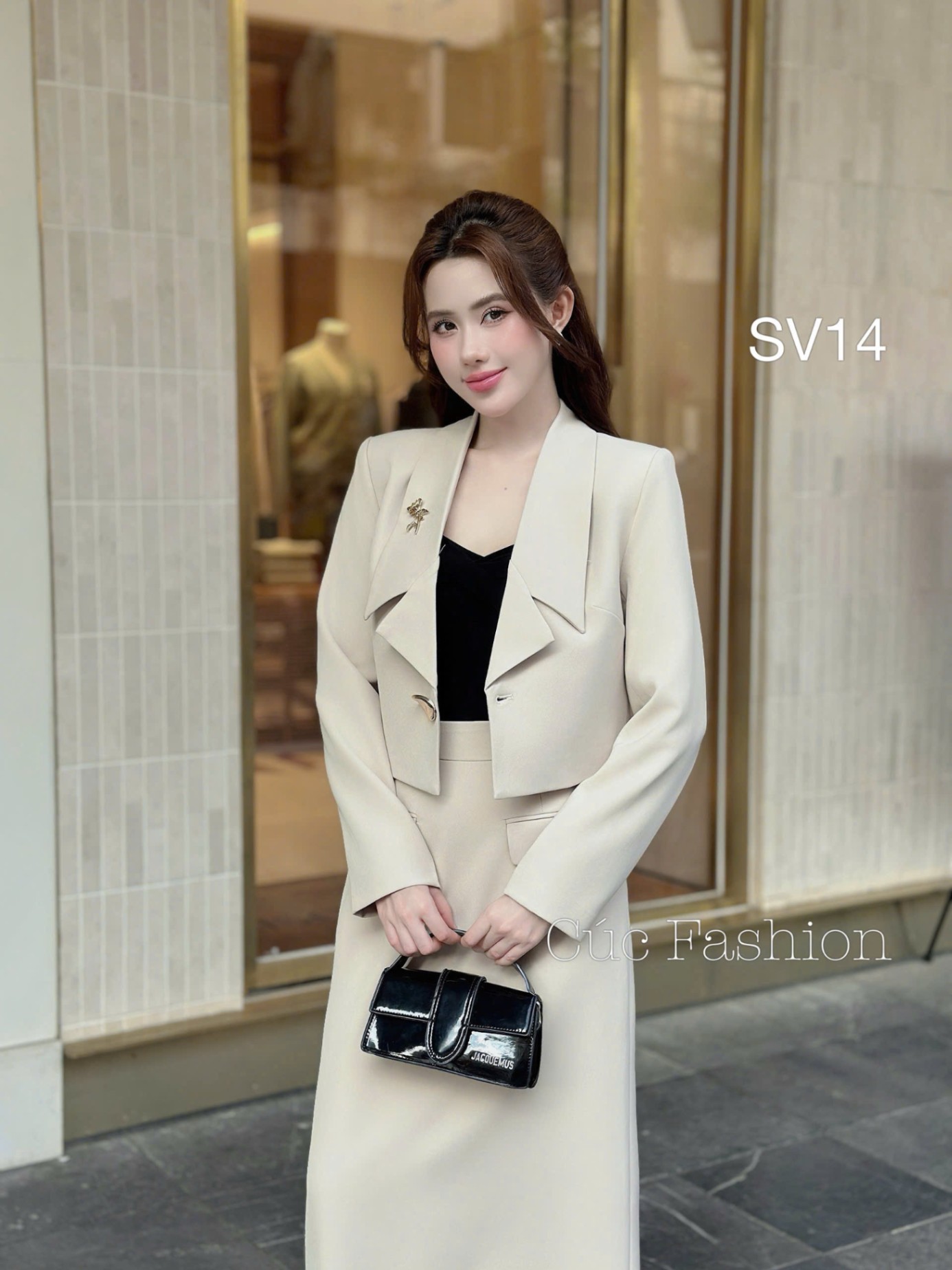 SV14 Sét vest cổ xẻ khuy trứng