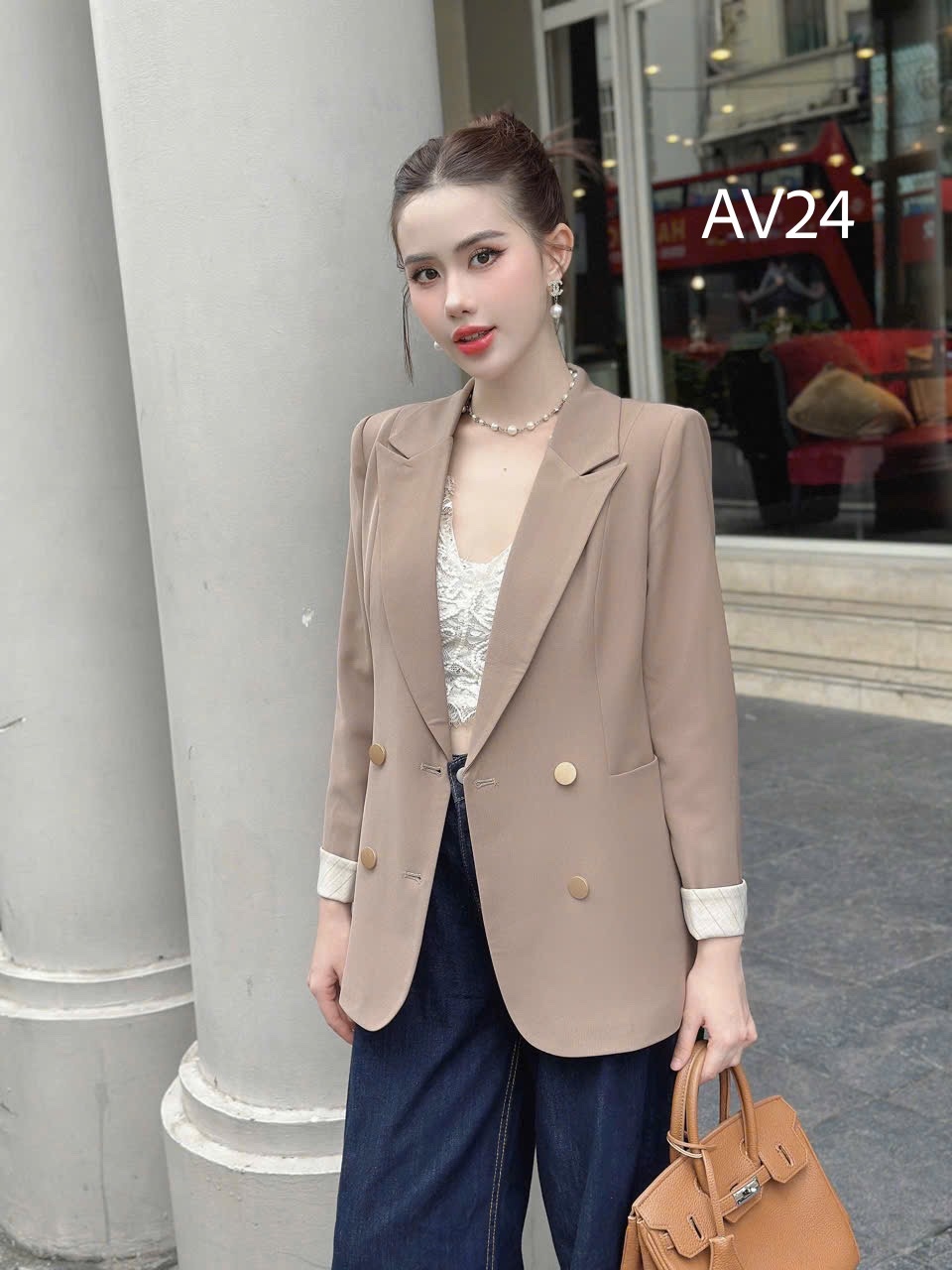 AV24 Áo vest cúc tròn cổ vếch