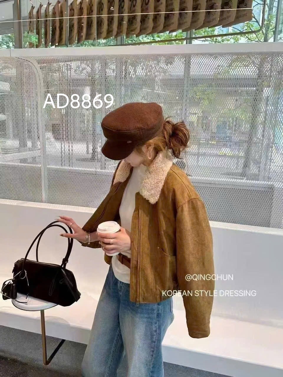 AD8869 Áo da lộn QCCC phối cổ bông