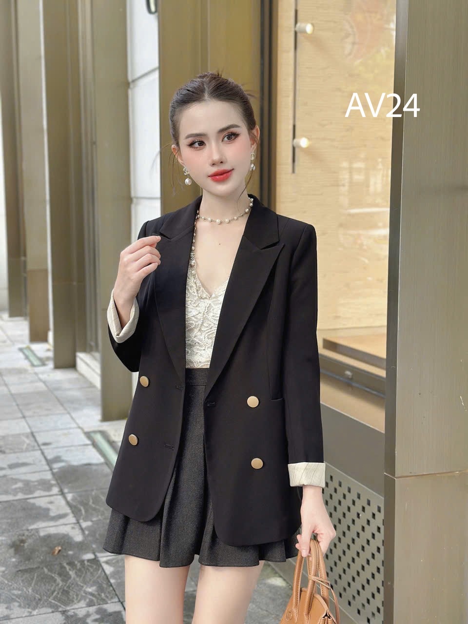 AV24 Áo vest cúc tròn cổ vếch