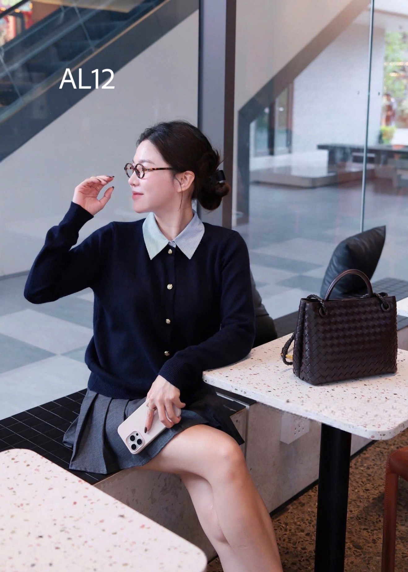 AL12 Áo len phối cổ sơ mi xanh