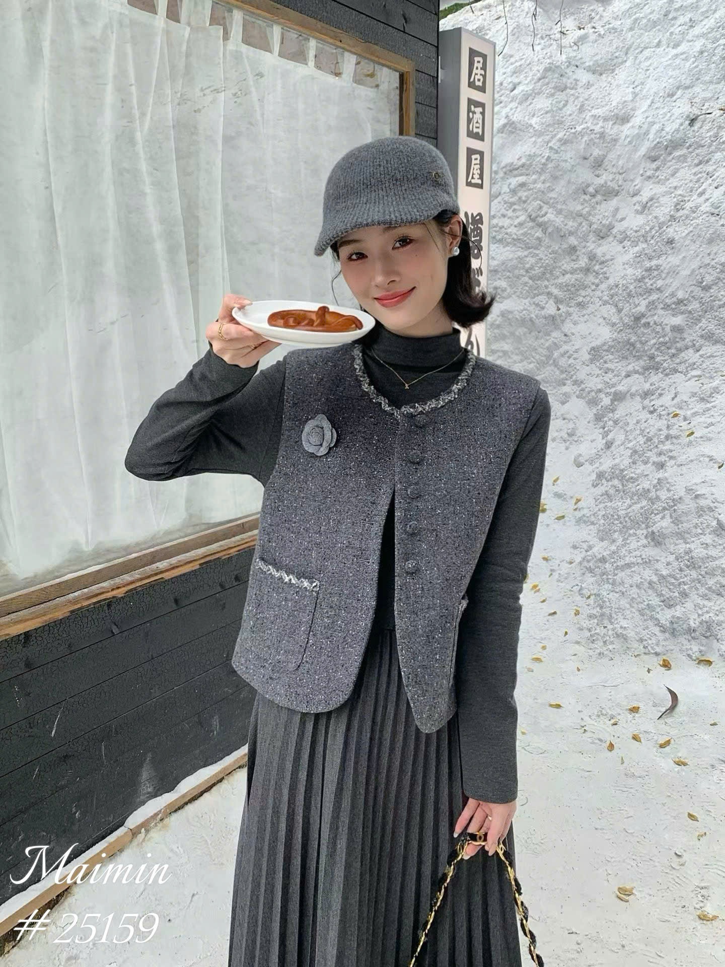 SD01 Set áo dạ gile cv xếp ly
