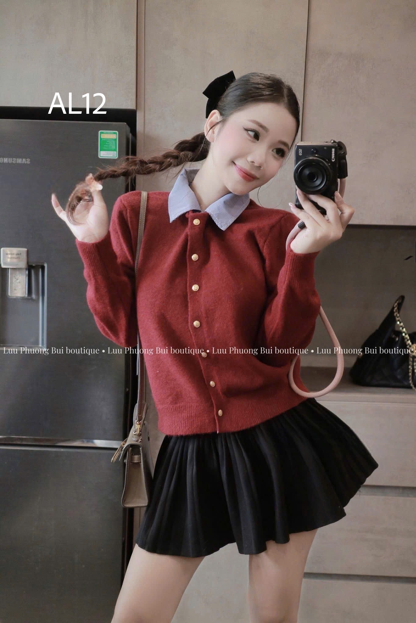 AL12 Áo len phối cổ sơ mi xanh