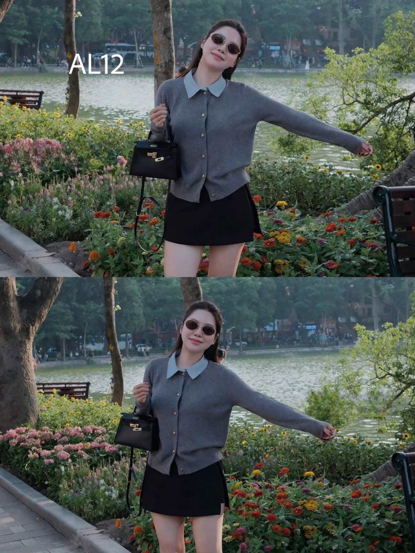 AL12 Áo len phối cổ sơ mi xanh