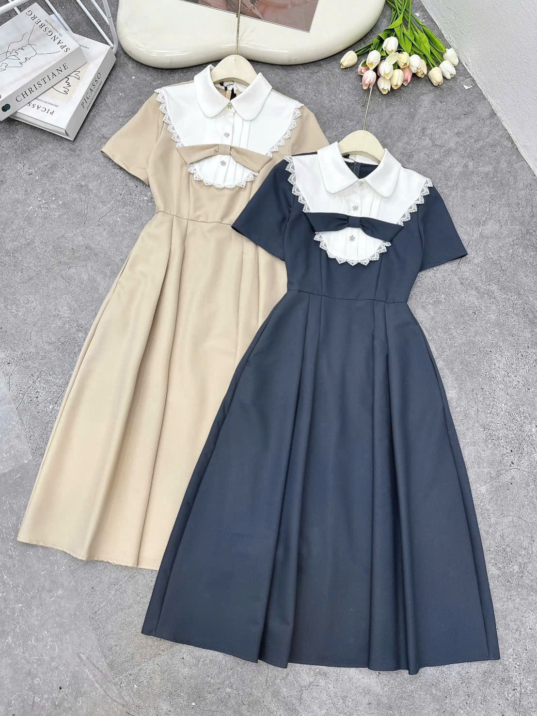 VX50 váy cổ yếm nơ