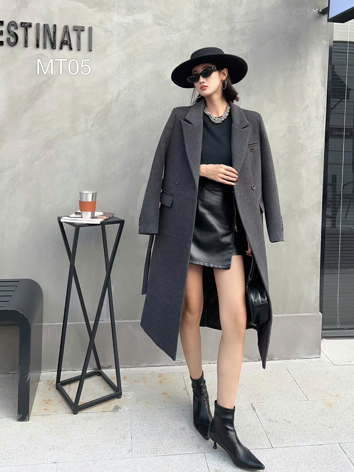 MT05 Áo măng tô trần bông dáng dài kèm đai lưng