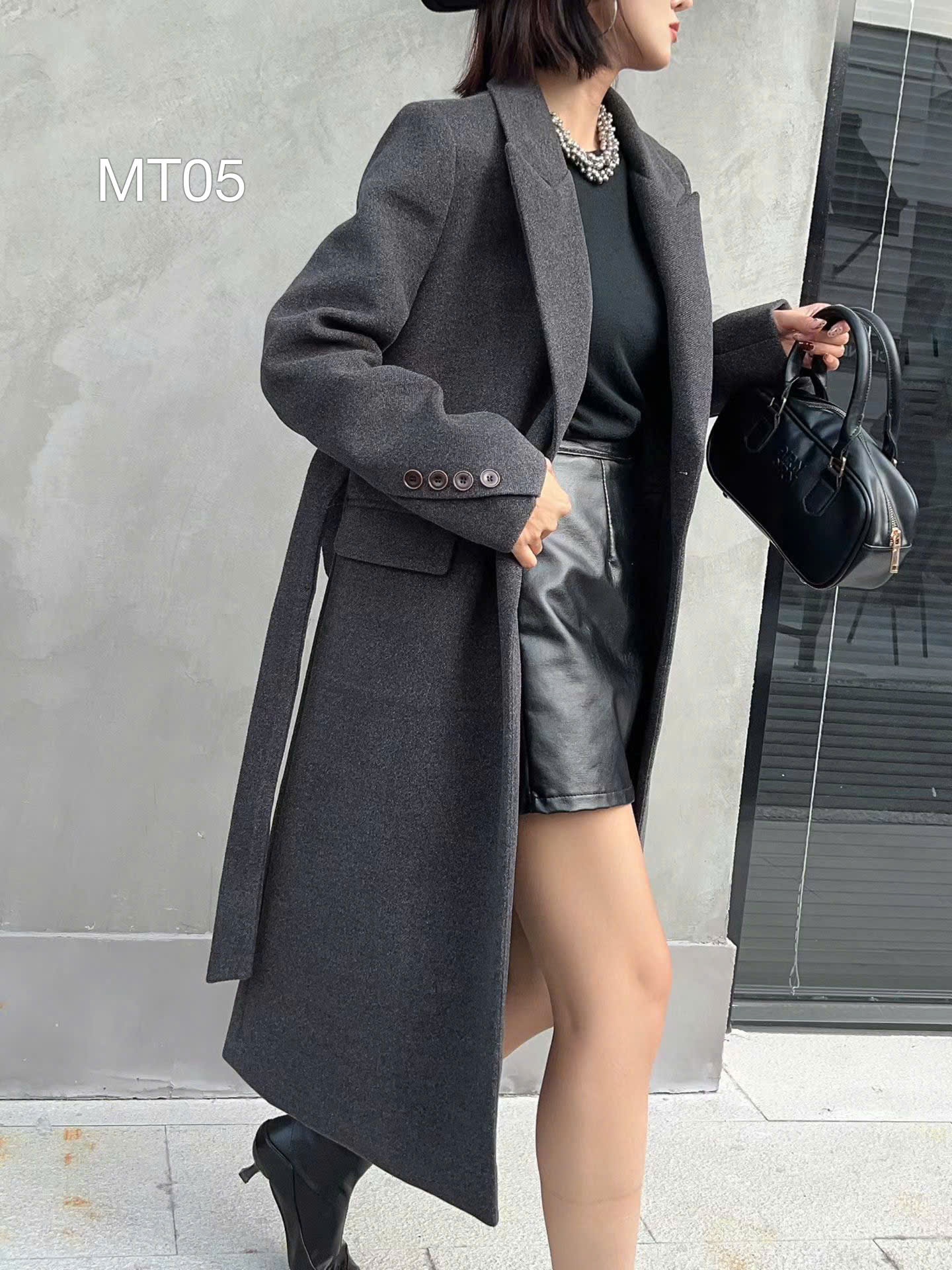 MT05 Áo măng tô trần bông dáng dài kèm đai lưng