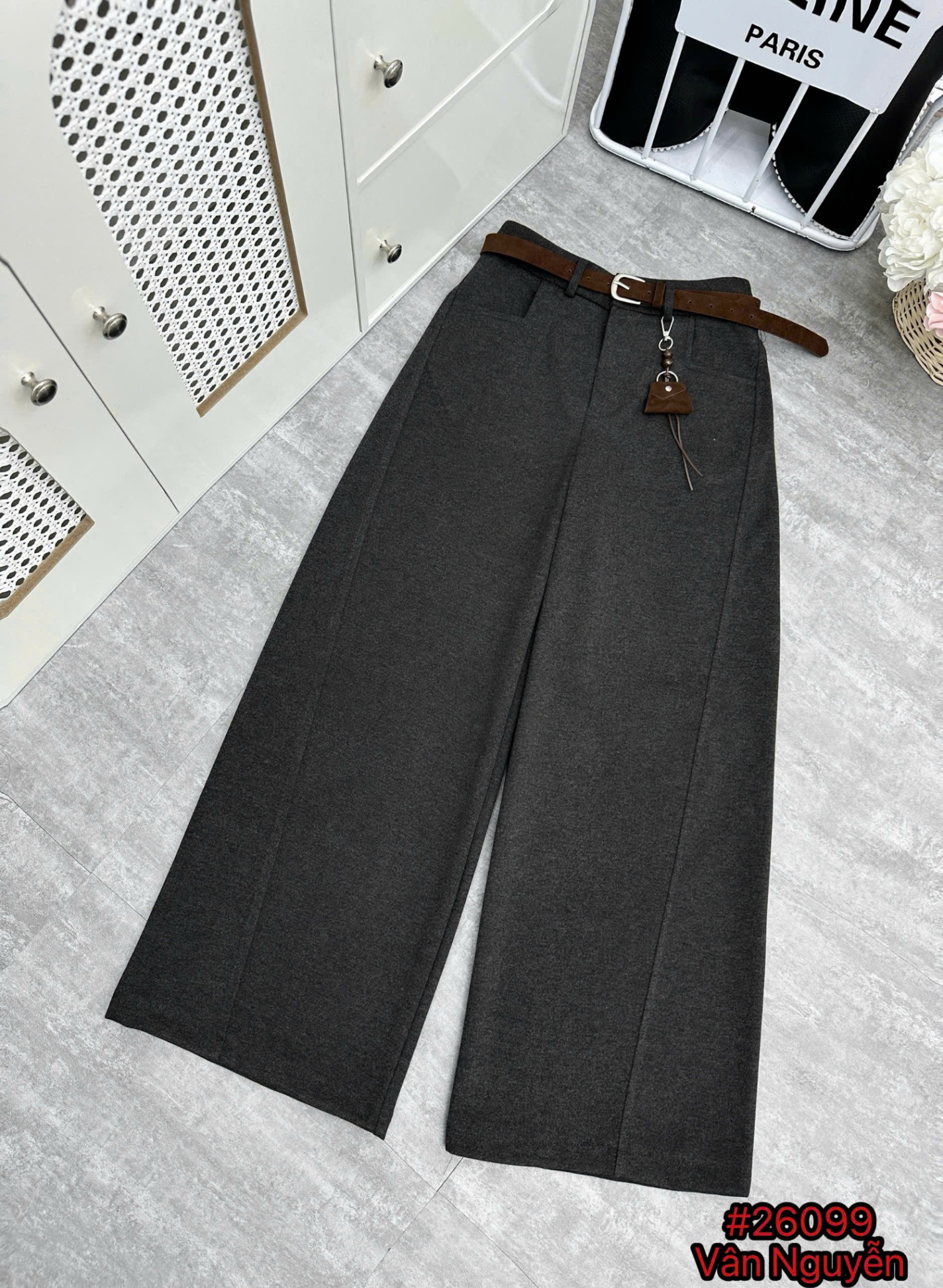 Q26099 Quần dạ QC kèm đai charm túi