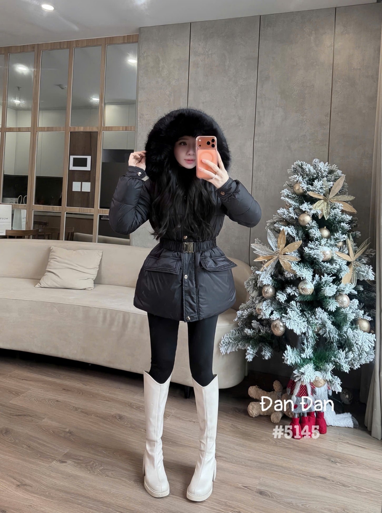 AP5145 Áo phao mũ lông đai eo