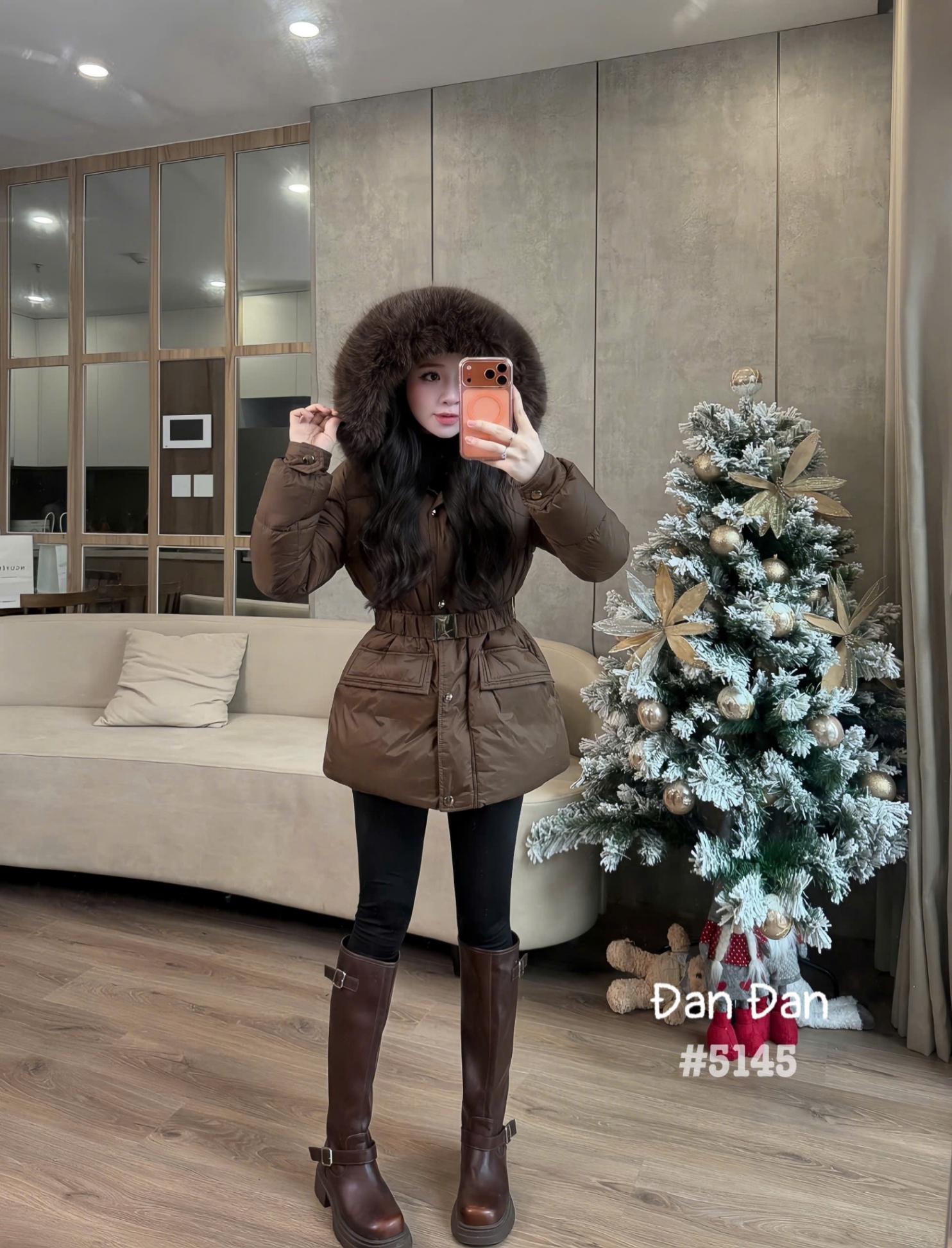 AP5145 Áo phao mũ lông đai eo