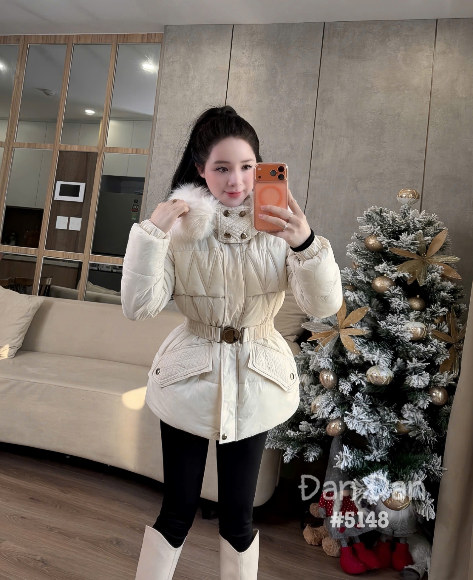 AP5148 Áo phao đai eo mũ lông