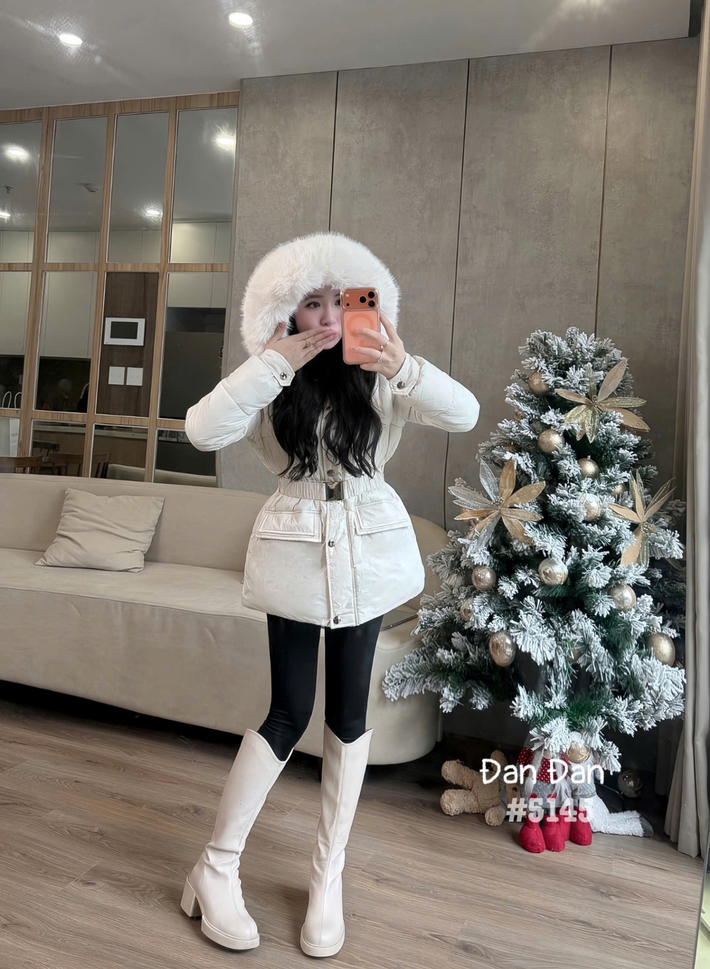 AP5145 Áo phao mũ lông đai eo