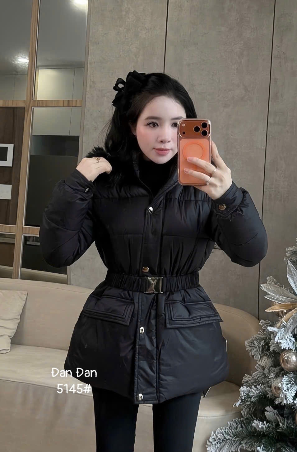 AP5145 Áo phao mũ lông đai eo