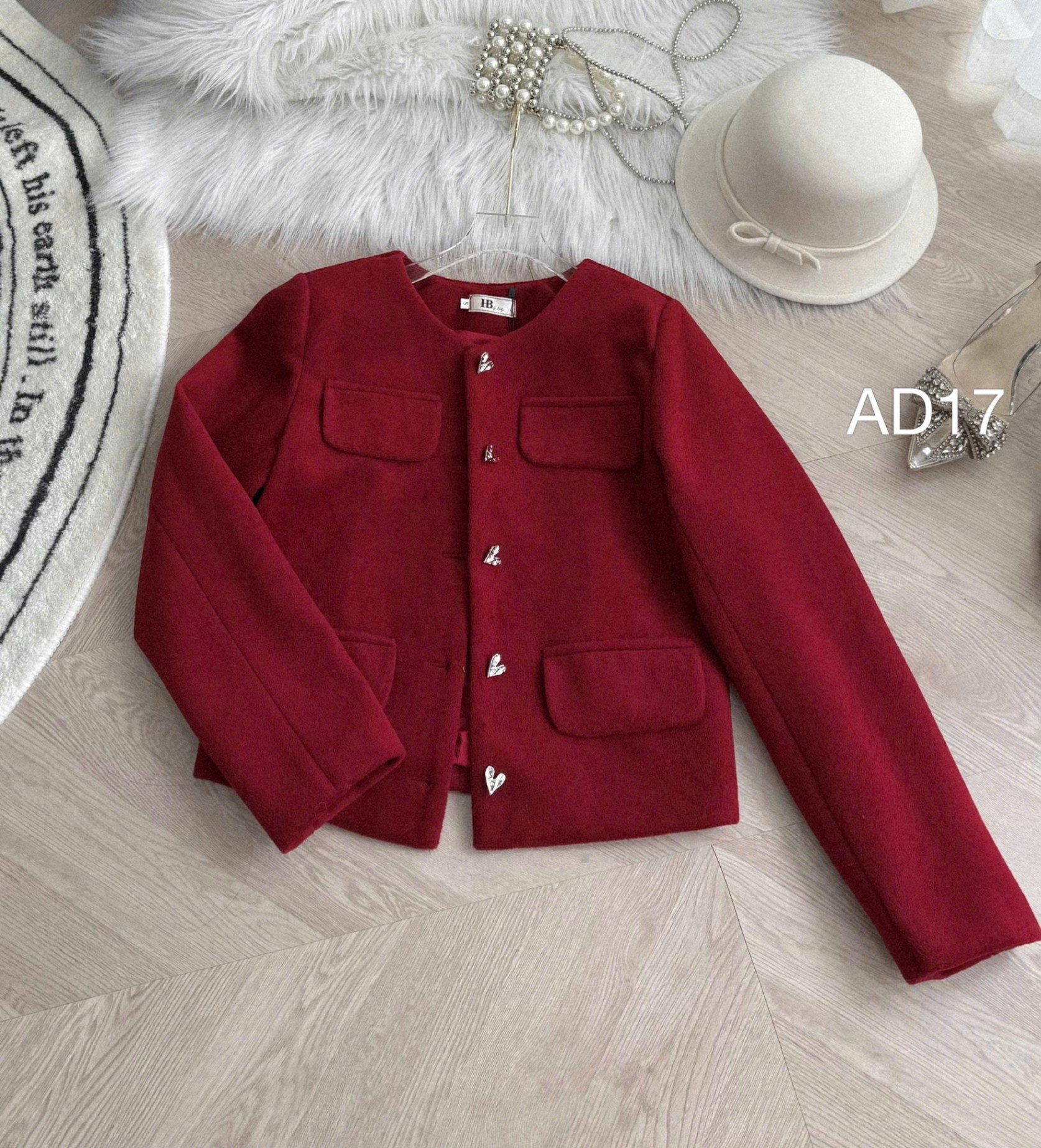 AD17 áo dạ lì khuy trái tim