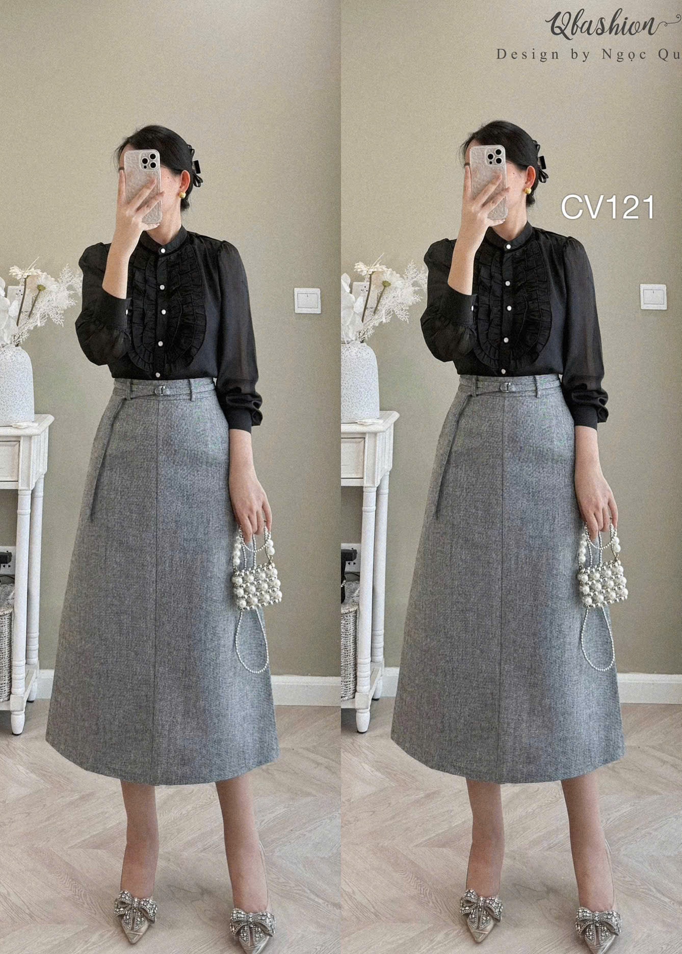 CV121 cv dạ chữ A kèm đai