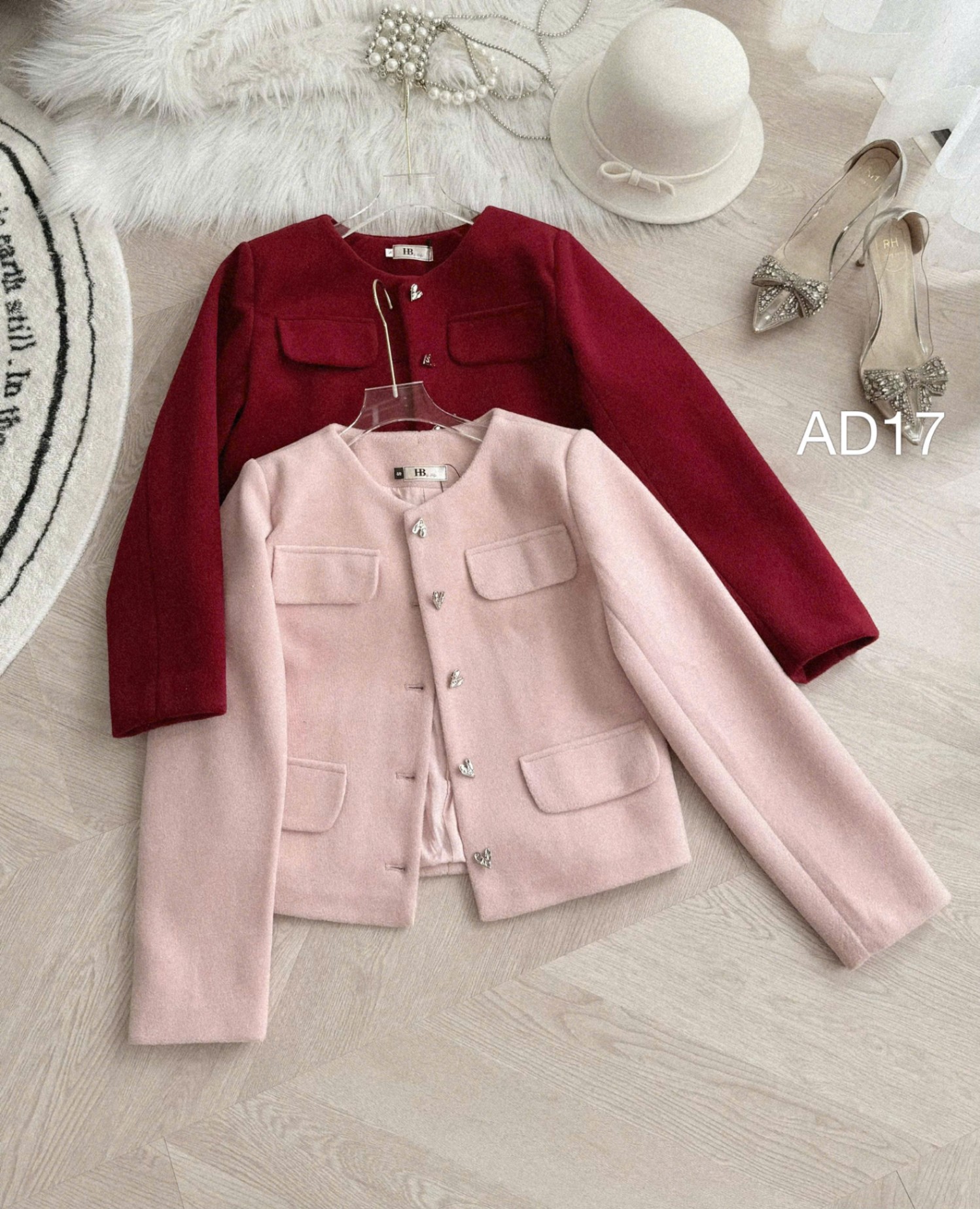 AD17 áo dạ lì khuy trái tim