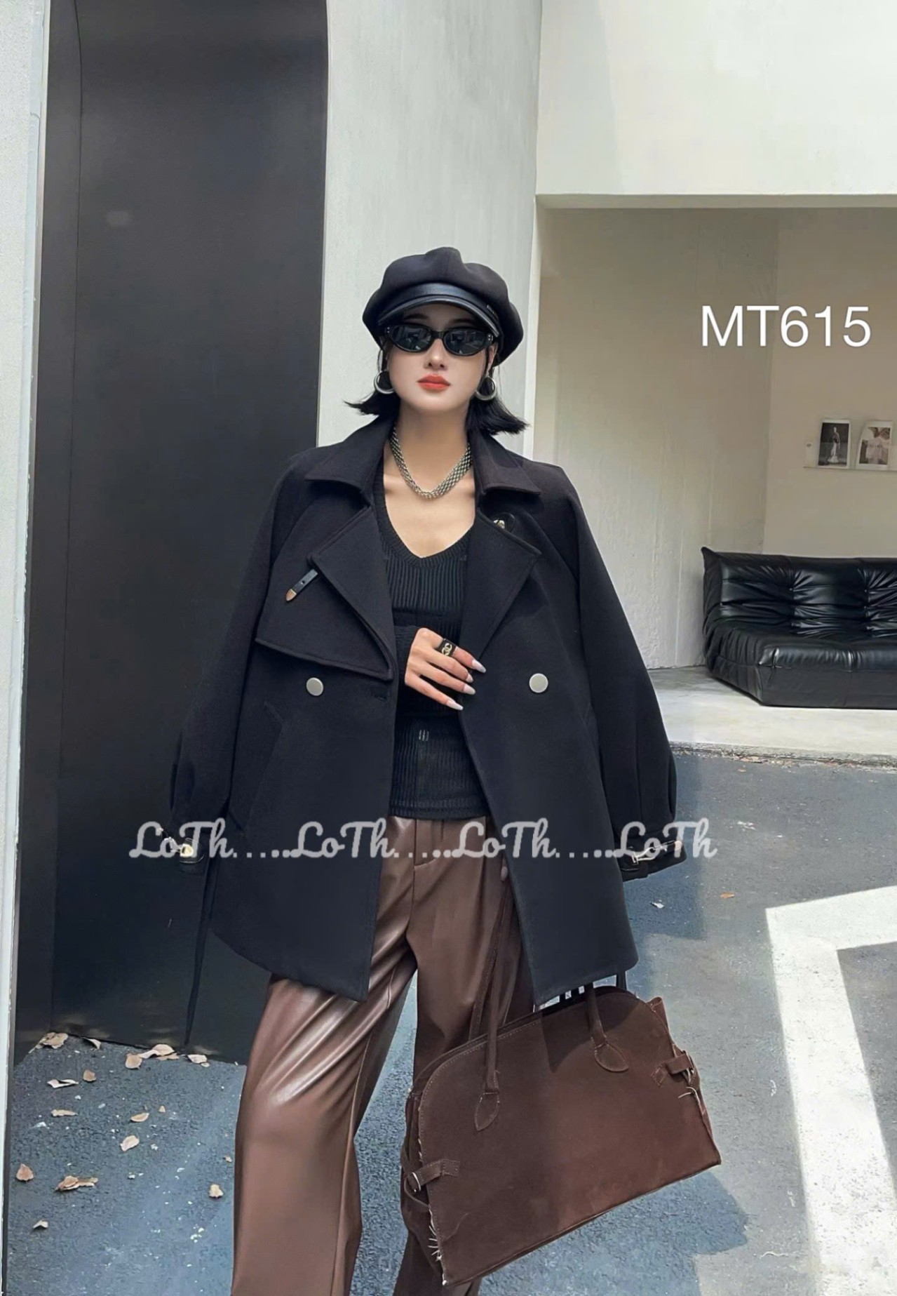 MT615 áo măng tô tag khóa da