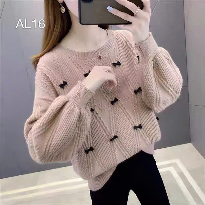 AL16 Áo len tay bồng đính nơ
