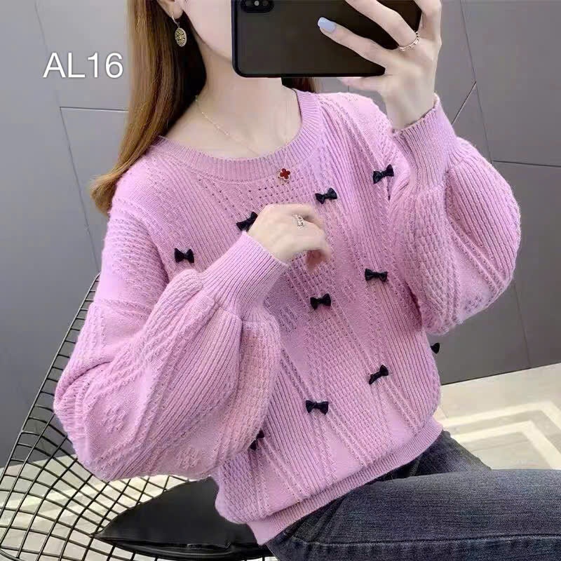 AL16 Áo len tay bồng đính nơ