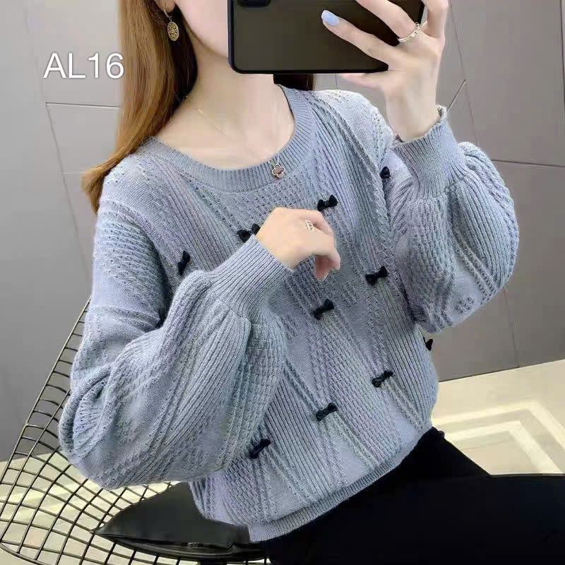 AL16 Áo len tay bồng đính nơ