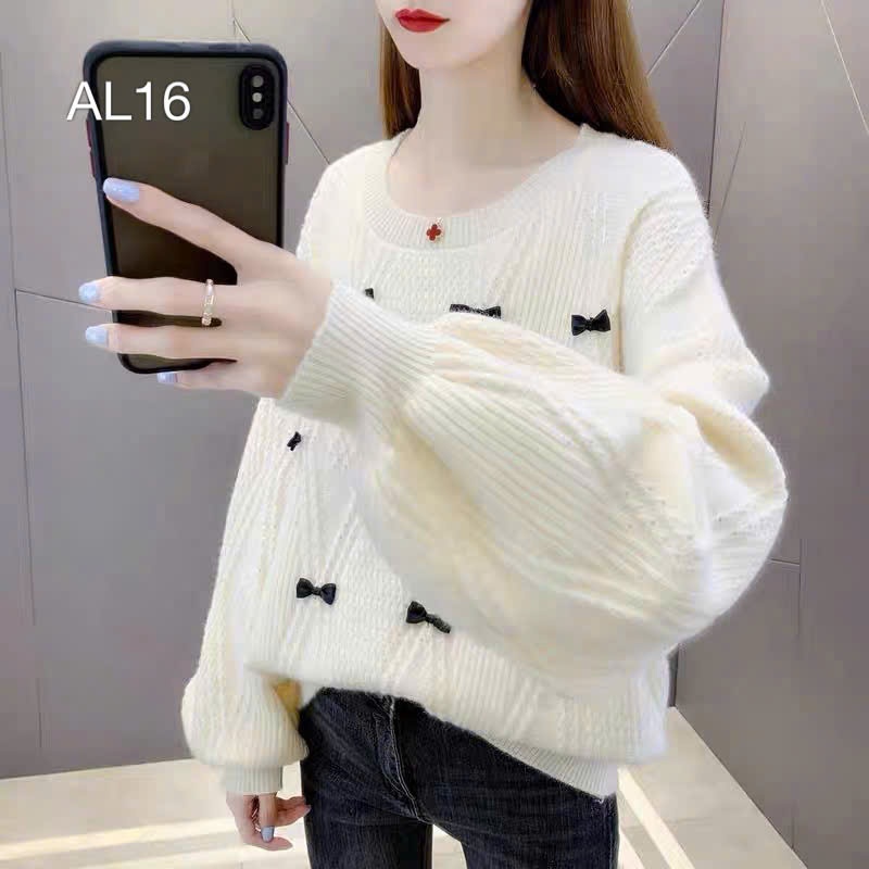 AL16 Áo len tay bồng đính nơ