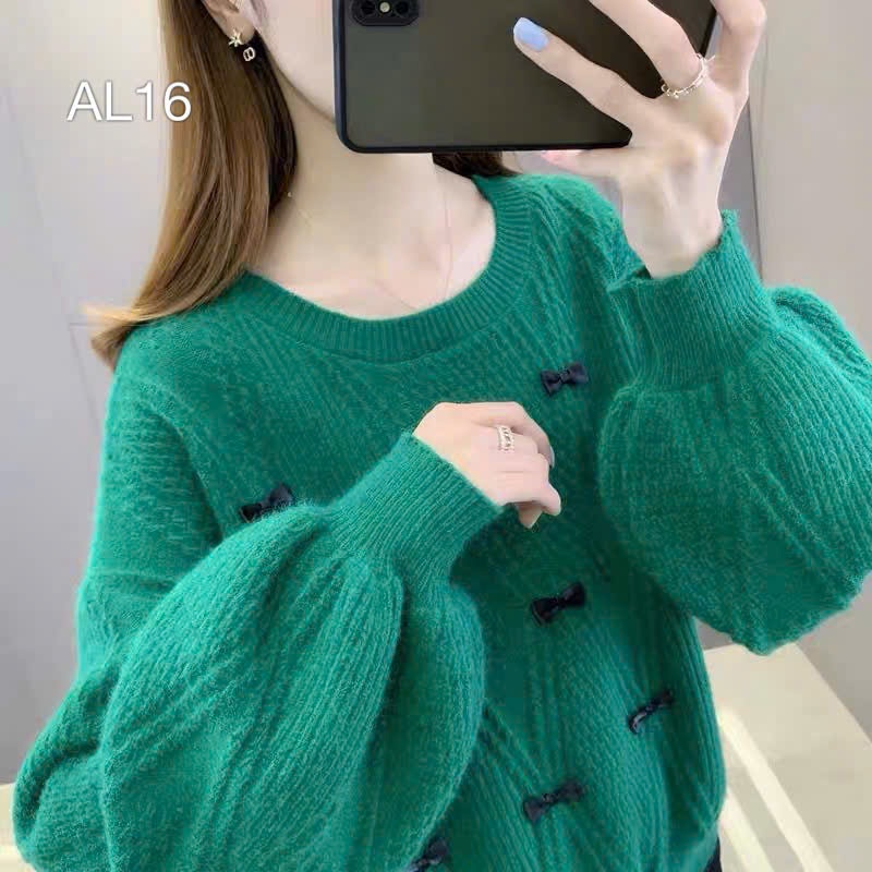 AL16 Áo len tay bồng đính nơ