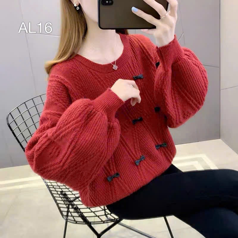 AL16 Áo len tay bồng đính nơ