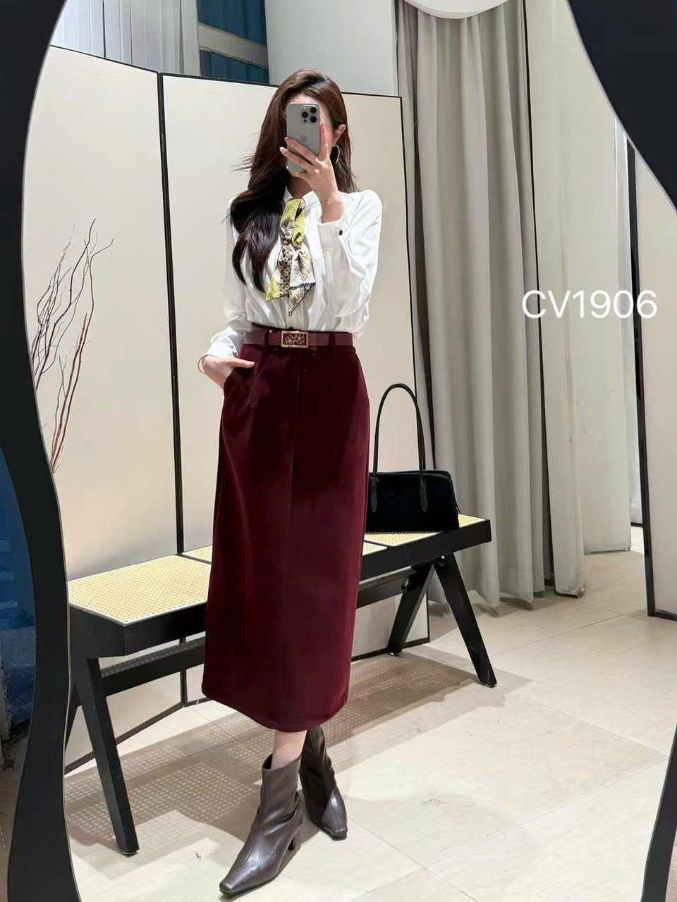 CV1906 cv dạ QC đai hoa chữ nhật dài 80cm