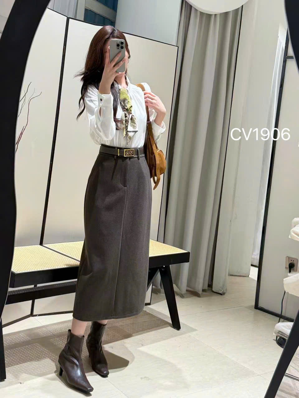 CV1906 cv dạ QC đai hoa chữ nhật dài 80cm