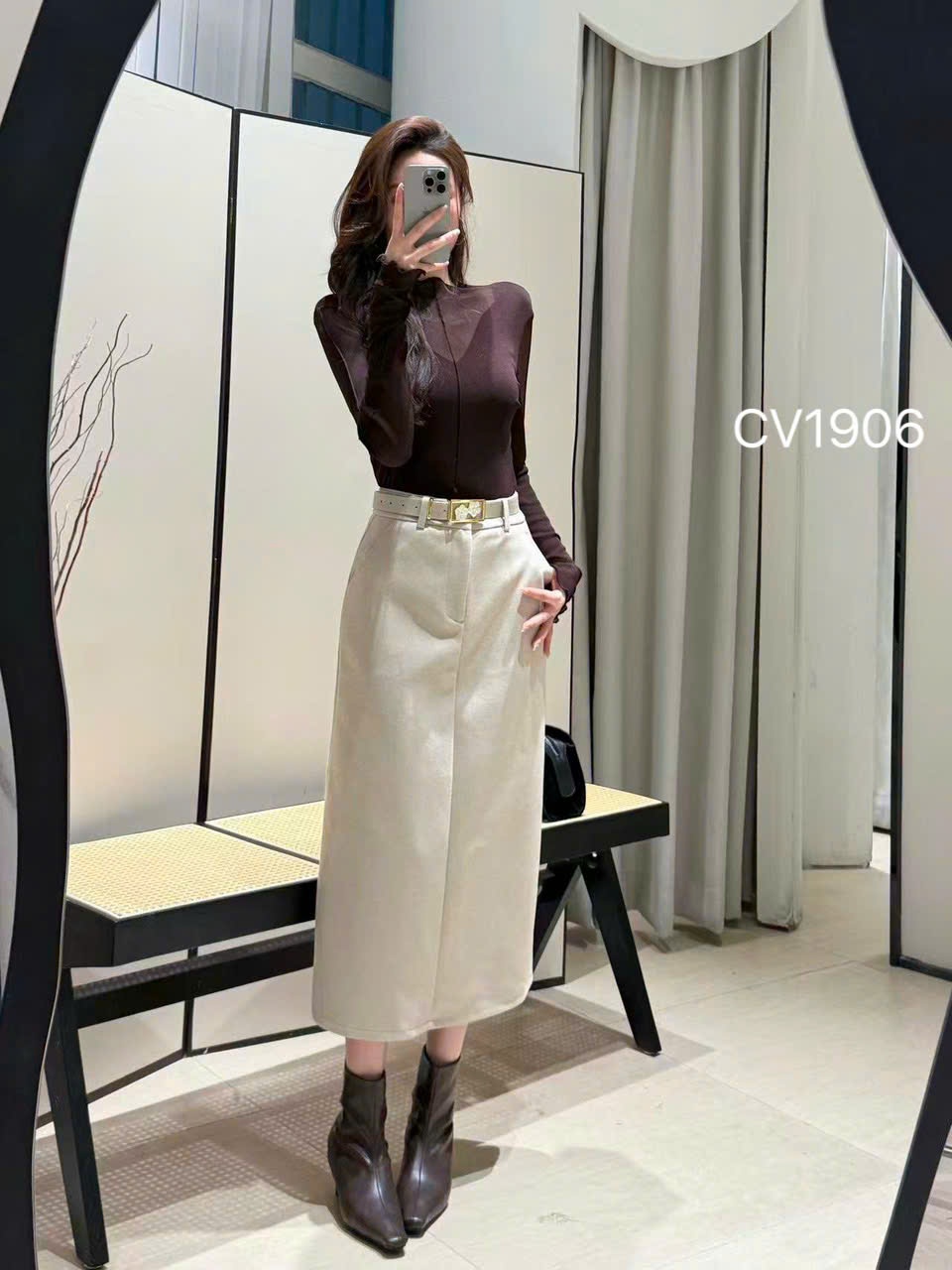CV1906 cv dạ QC đai hoa chữ nhật dài 80cm