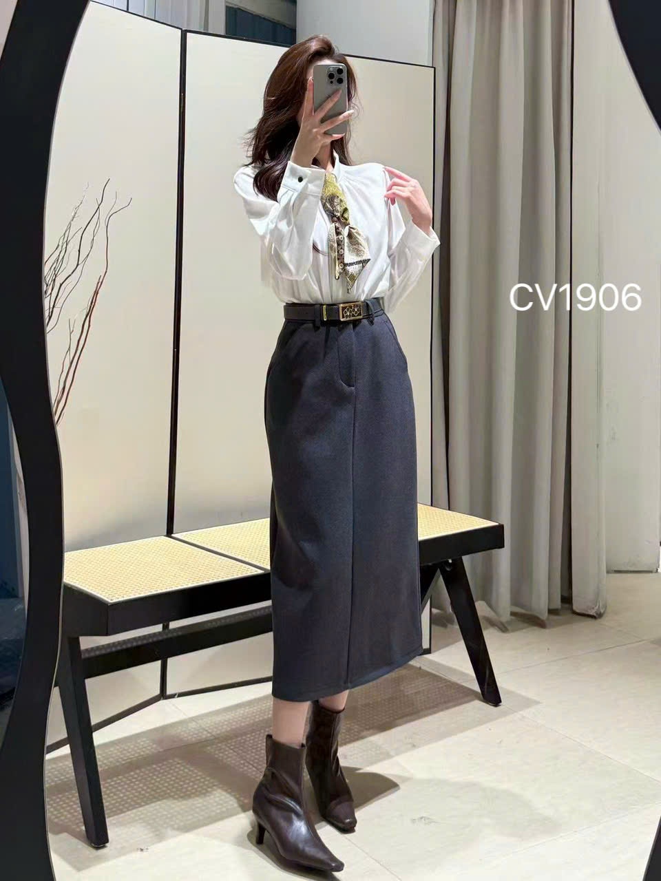 CV1906 cv dạ QC đai hoa chữ nhật dài 80cm