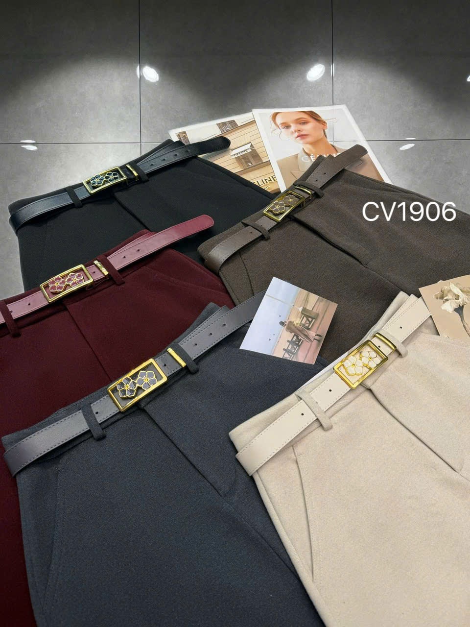 CV1906 cv dạ QC đai hoa chữ nhật dài 80cm