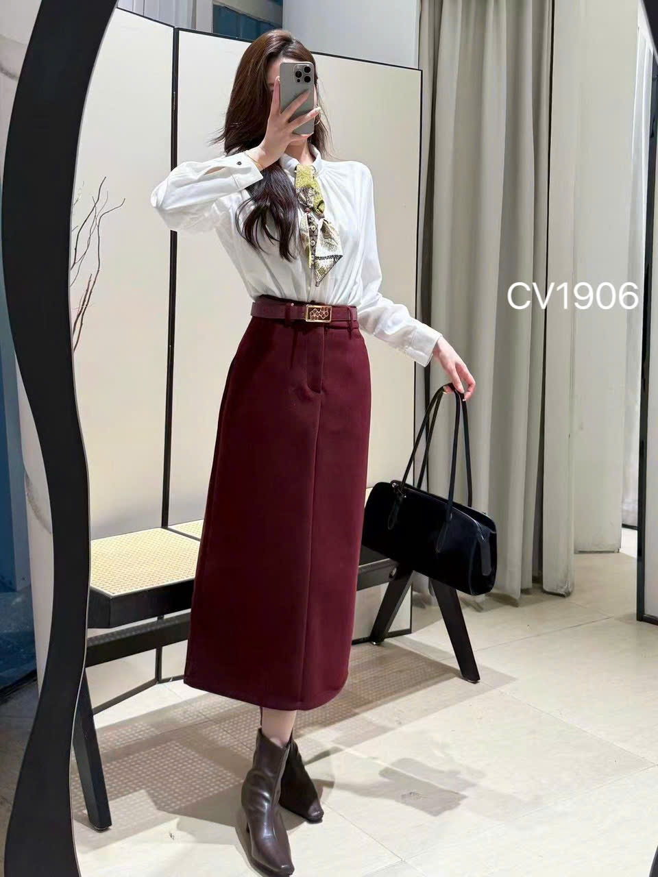 CV1906 cv dạ QC đai hoa chữ nhật dài 80cm