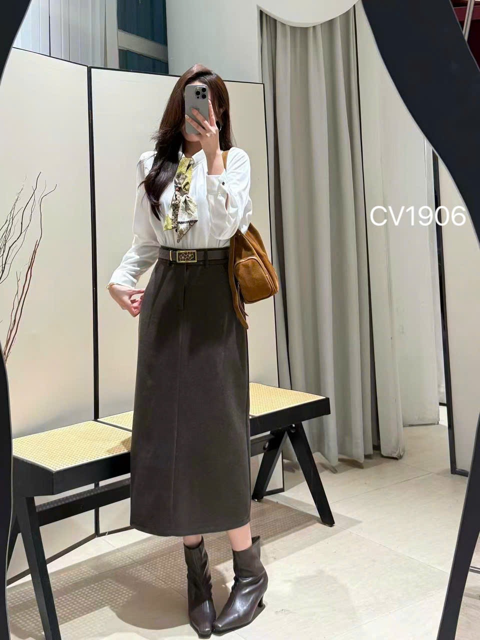 CV1906 cv dạ QC đai hoa chữ nhật dài 80cm