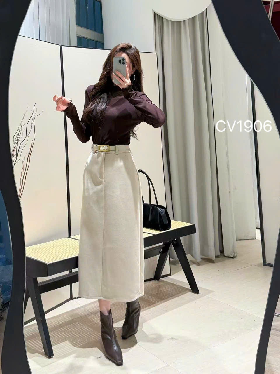 CV1906 cv dạ QC đai hoa chữ nhật dài 80cm