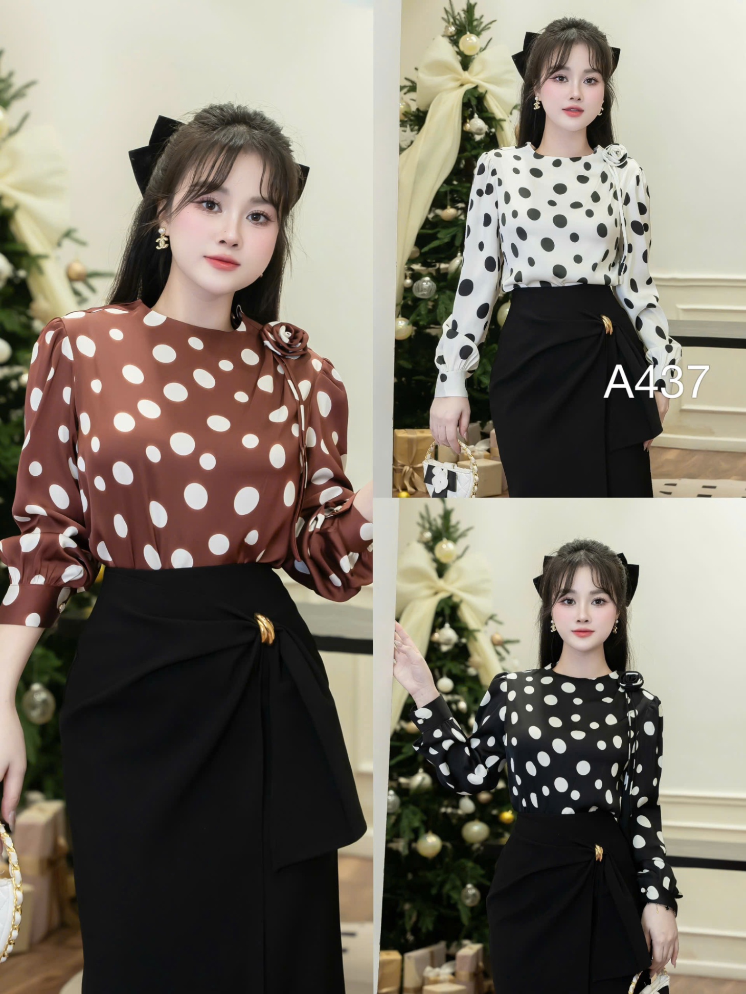 A437 áo chấm bi hoa cổ