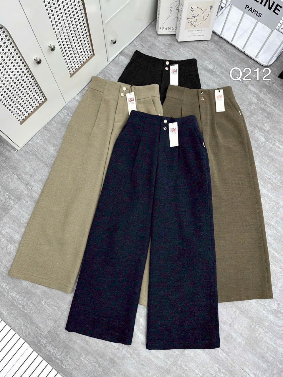 Q212 quần dạ 2 cúc vàng