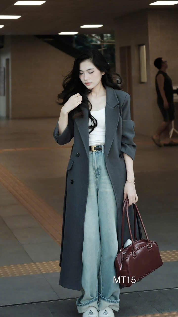 MT15 Áo khoác blazer dạ dáng dài trần bông