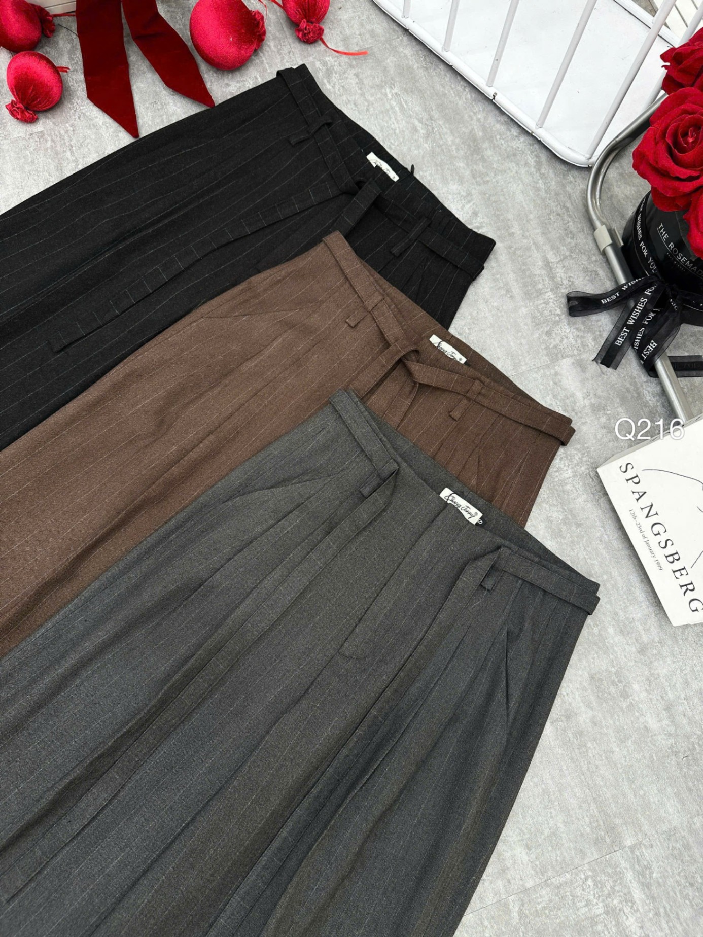 Q216 quần xuông nơ eo dài 100