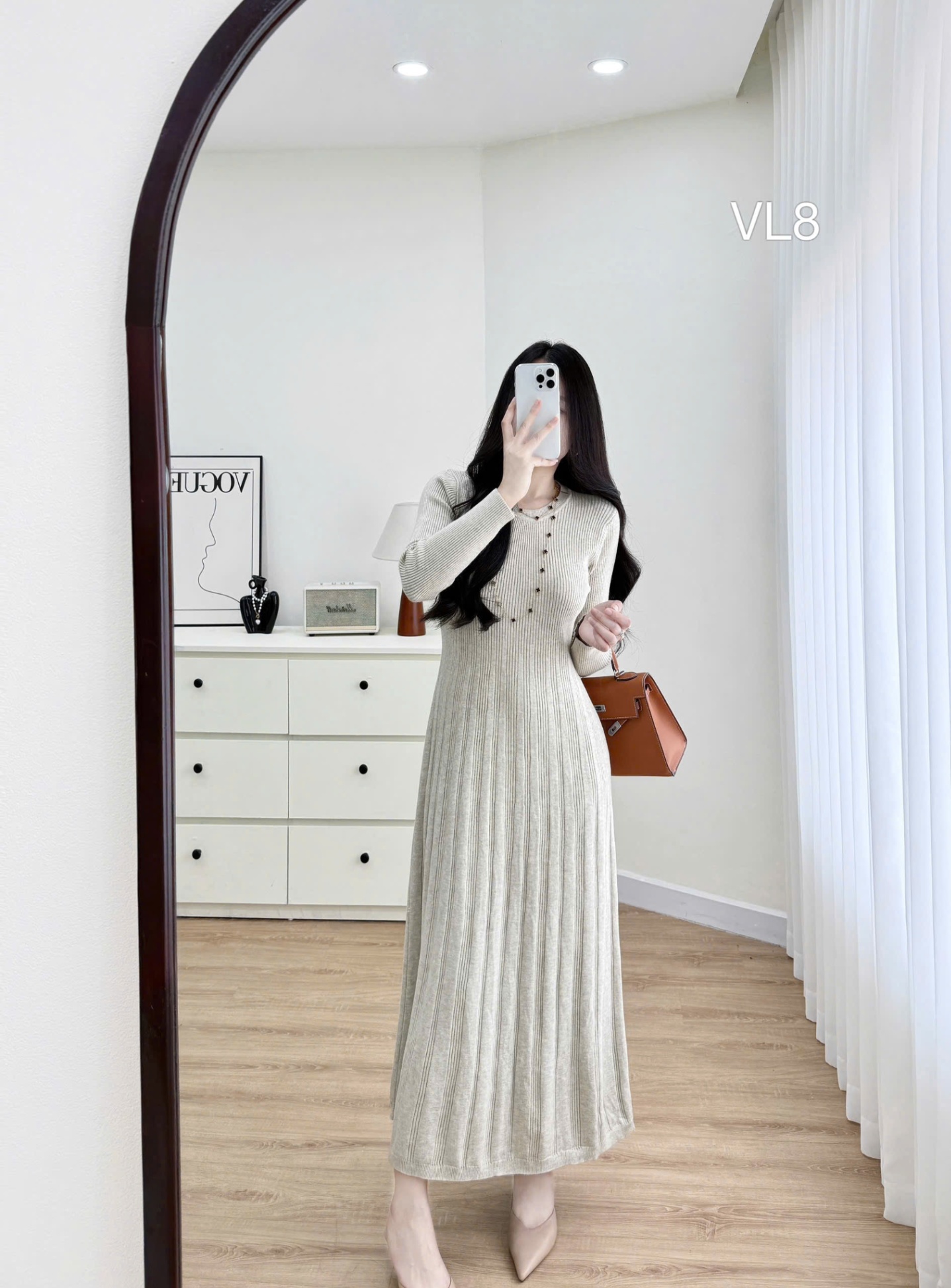 VL8 Váy len xòe ly cổ tròn