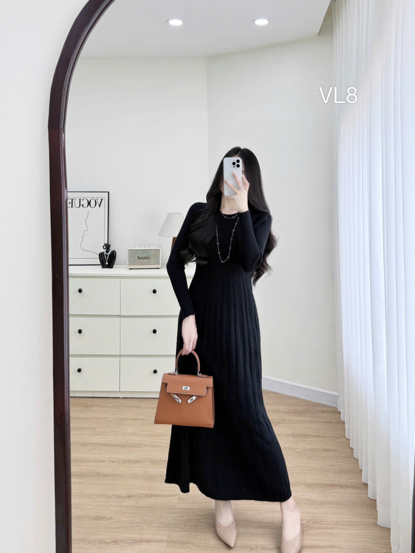 VL8 Váy len xòe ly cổ tròn