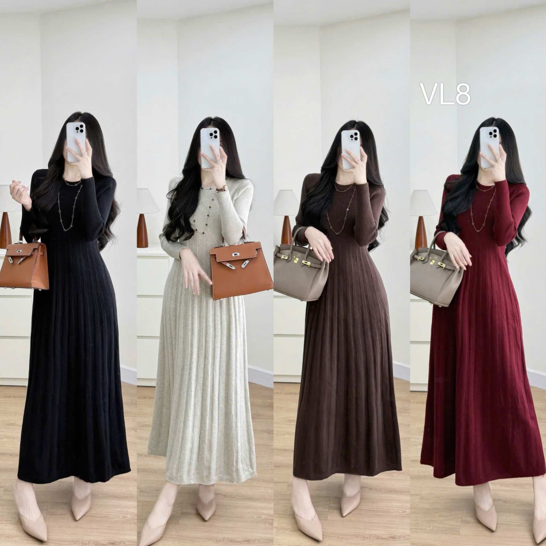 VL8 Váy len xòe ly cổ tròn