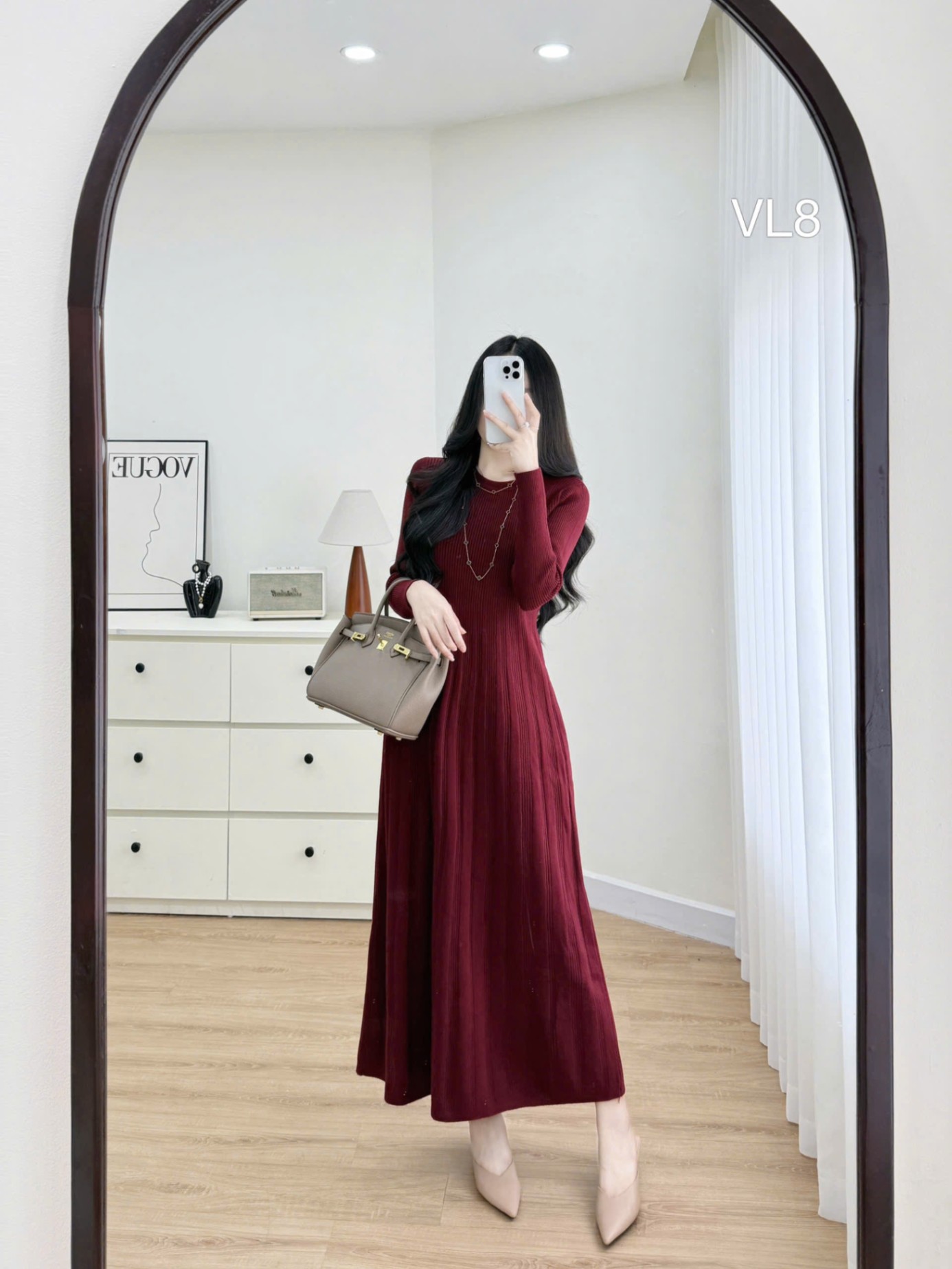 VL8 Váy len xòe ly cổ tròn