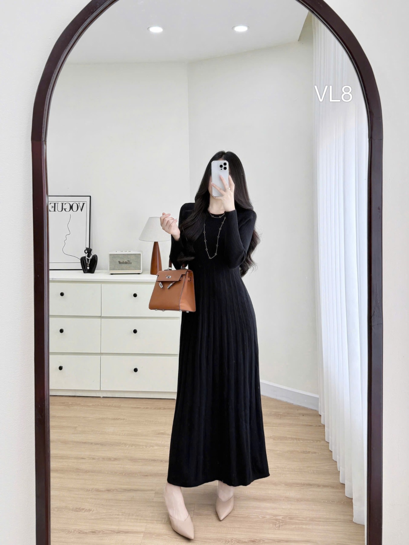 VL8 Váy len xòe ly cổ tròn