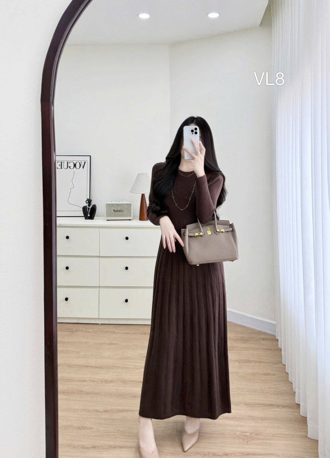 VL8 Váy len xòe ly cổ tròn