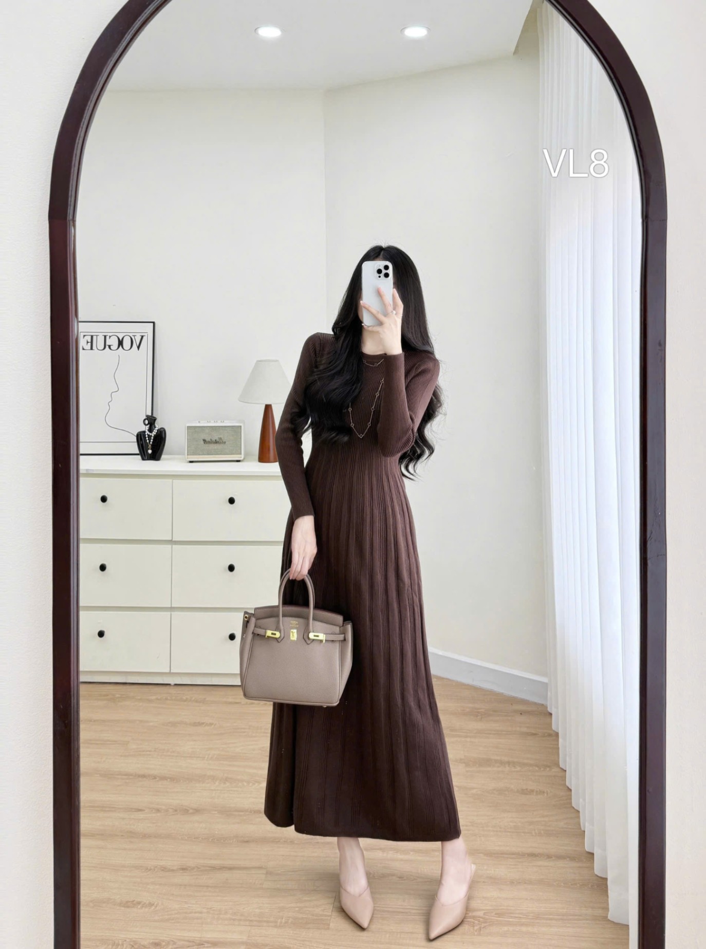 VL8 Váy len xòe ly cổ tròn