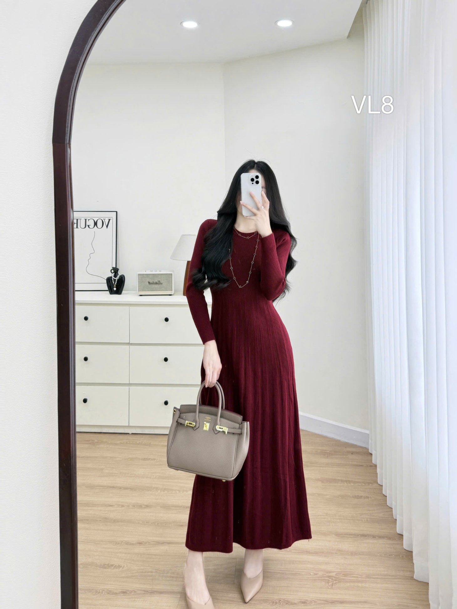 VL8 Váy len xòe ly cổ tròn
