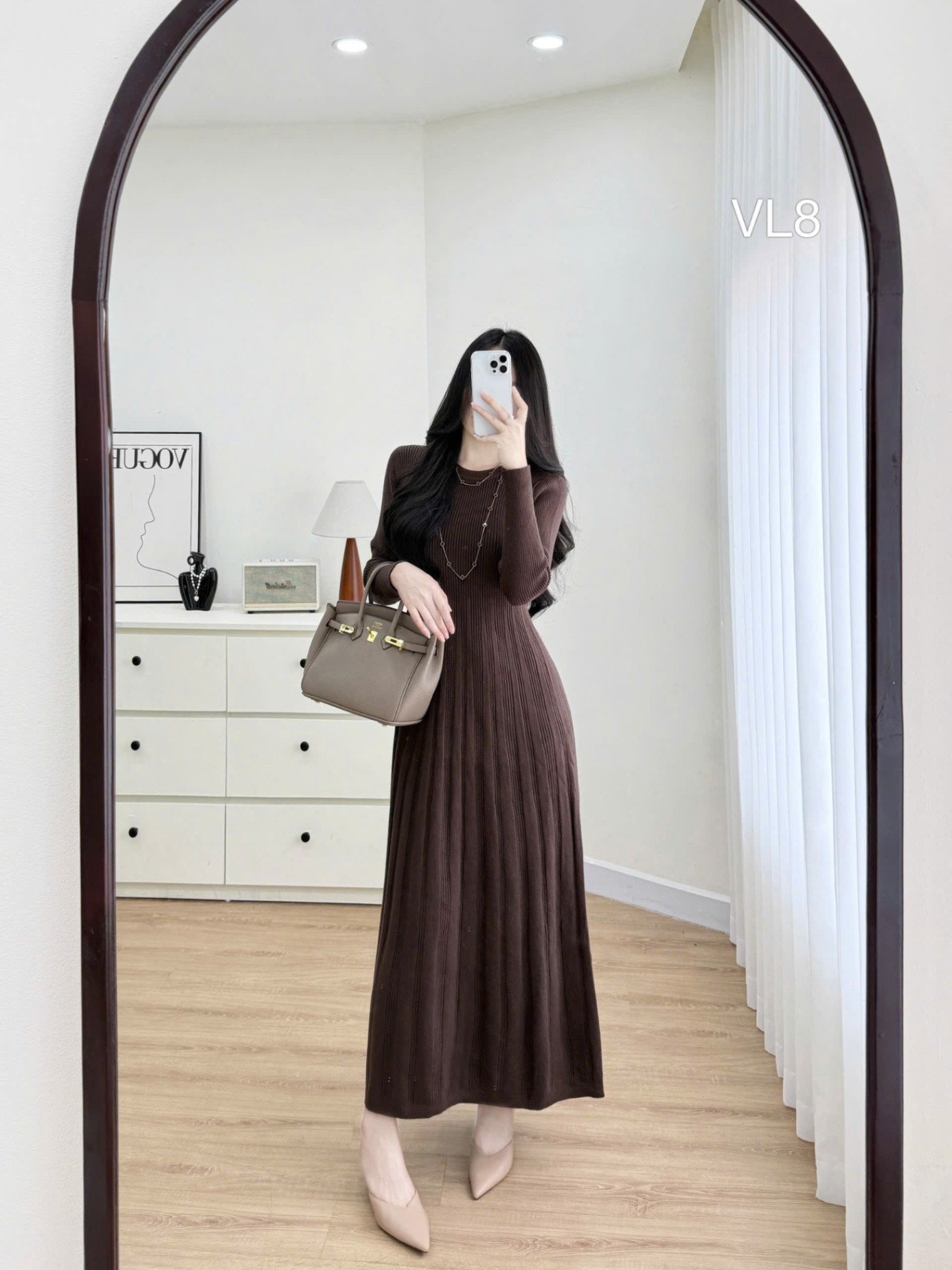 VL8 Váy len xòe ly cổ tròn